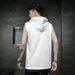 Men's 2024 Summer New Sleeveless T-shirt Korean Version Printed Trendy Brand Loose Sports Waistcoat Hooded Cotton T-shirt Men_viptrois.com