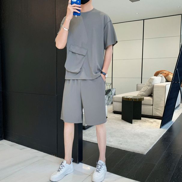 Summer Thin Waffle Casual Suit For Men New Short Sleeved Sports Summer Outfit Trend Simple Matching Handsome_viptrois.com