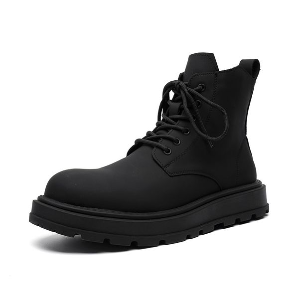 Martin Boots Men's Heightening Retro Boots Commuting High-top Leather Shoes Thick-soled Medium-help Tooling Boots_viptrois.com