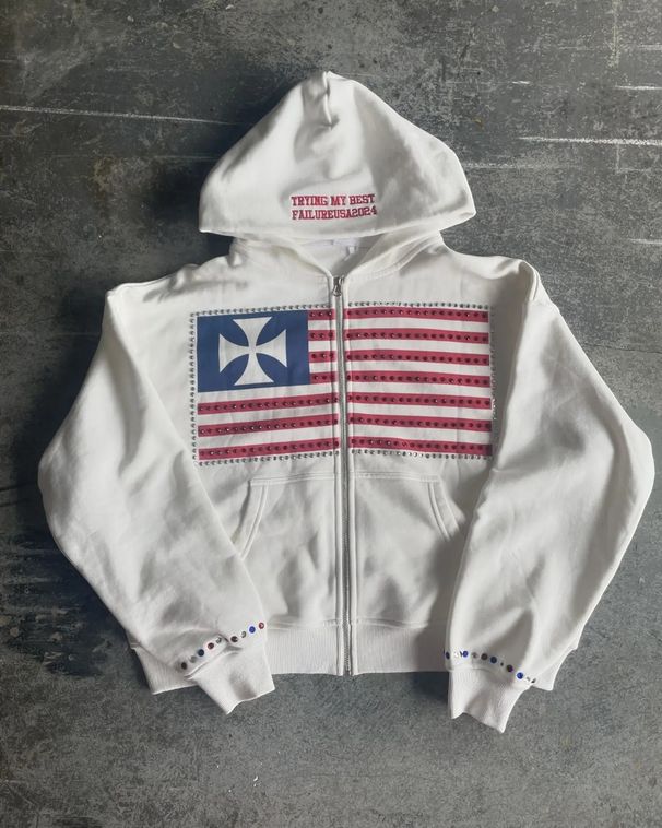 Men's Clothing Unisex Embroidered Zip-Up Hoodie Streetwear Y2K Hip-Hop Pullover With Drawstring Hood & Geometric Patterns_viptrois.com