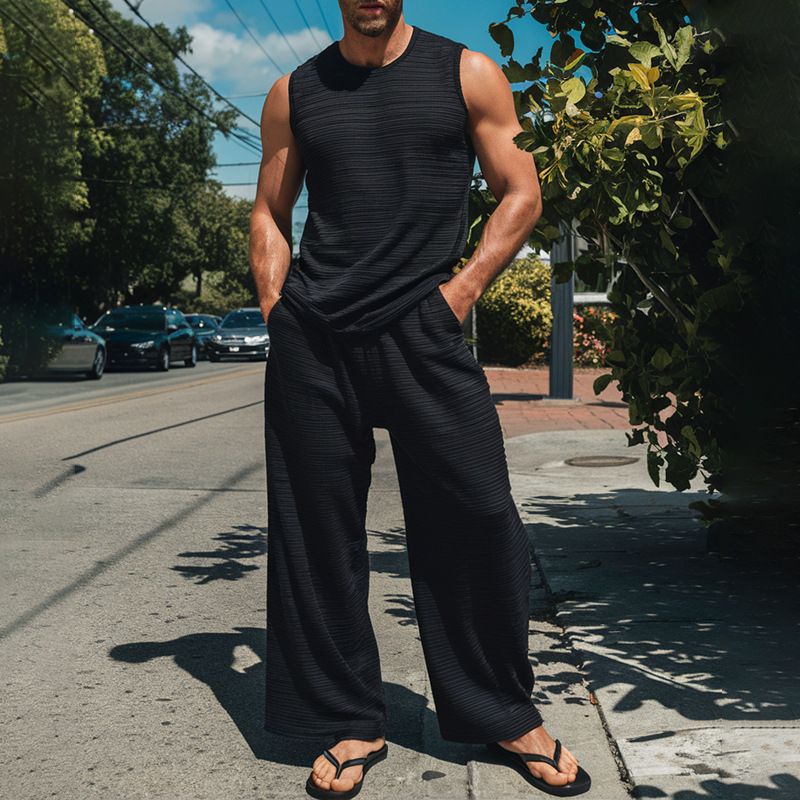 Men's Clothing Spring And Summer New Men's Casual Sports Suits Street Trend Sleeveless Vest Trousers Two Piece Suit_viptrois.com