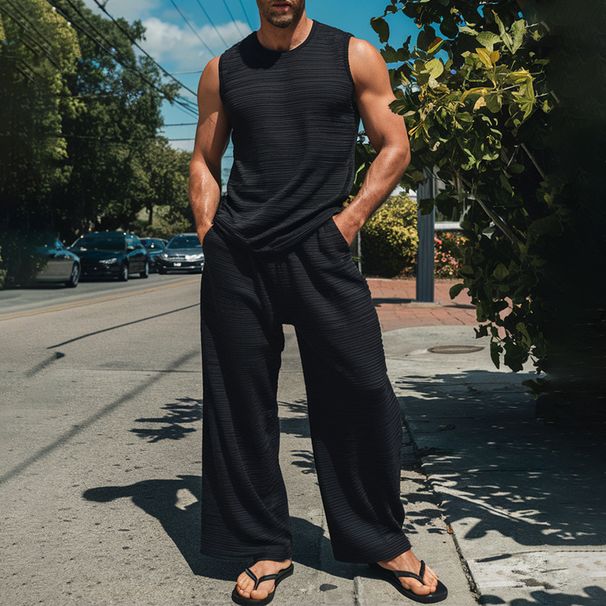 Men's Clothing Spring And Summer New Men's Casual Sports Suits Street Trend Sleeveless Vest Trousers Two Piece Suit_viptrois.com