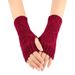 Unisex Knitted half-finger gloves women's short fingerless cuff pair warm double diamond check gloves_viptrois.com