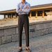 Khaki Casual Pants Men's Summer Light And Mature Style High-end Slim Pants Trendy Brand Small Feet Nine-point Pants Boys_viptrois.com