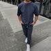 Men's Casual Suit Summer New Sports Loose Fit Plus Size Round Neck Solid Color Men's Short Sleeved Pants_viptrois.com
