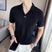 New Summer Men's Short Sleeve T-Shirt Sexy V-Neck Ice Silk Refreshing High Elastic Thin Solid Color Cuban Neck T-Shirt_viptrois.com