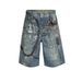 Men's Clothing Men's And Women's Spring And Summer New Old Retro Pants High Street Men And Women's Same Style 3D Scissors Printed Denim Shorts_viptrois.com