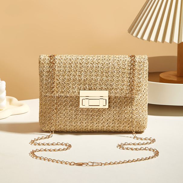 Women's Bags Fashion Messenger Bag Style Trendy Straw Women's Bag Lock Closure Simple Small Square Bag_viptrois.com