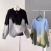 Unisex Cartoon Cat Jacquard Sweater – Trendy Oversized Knit, European Sizing (S-2XL, Black/Bluish)_viptrois.com