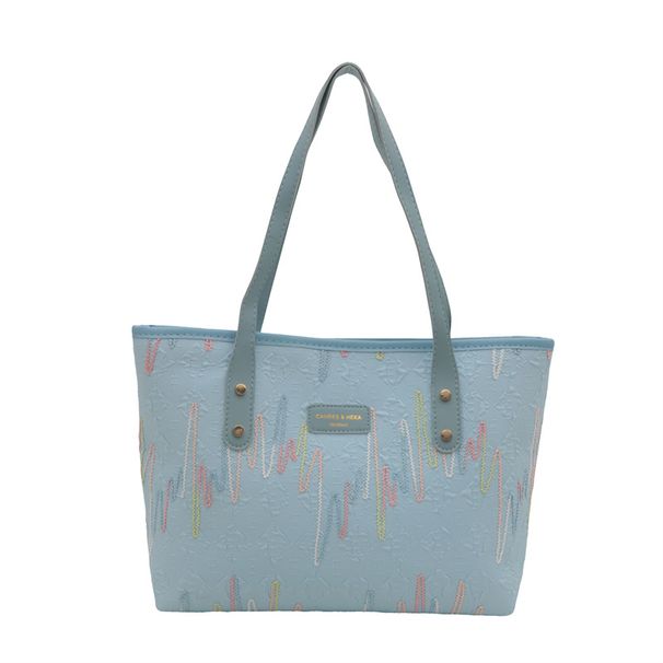 Portable Large Capacity Tote Bag For Women 2025 Autumn And Winter New Contrast Color Casual Stripes All Match High End Shoulder Bag_viptrois.com