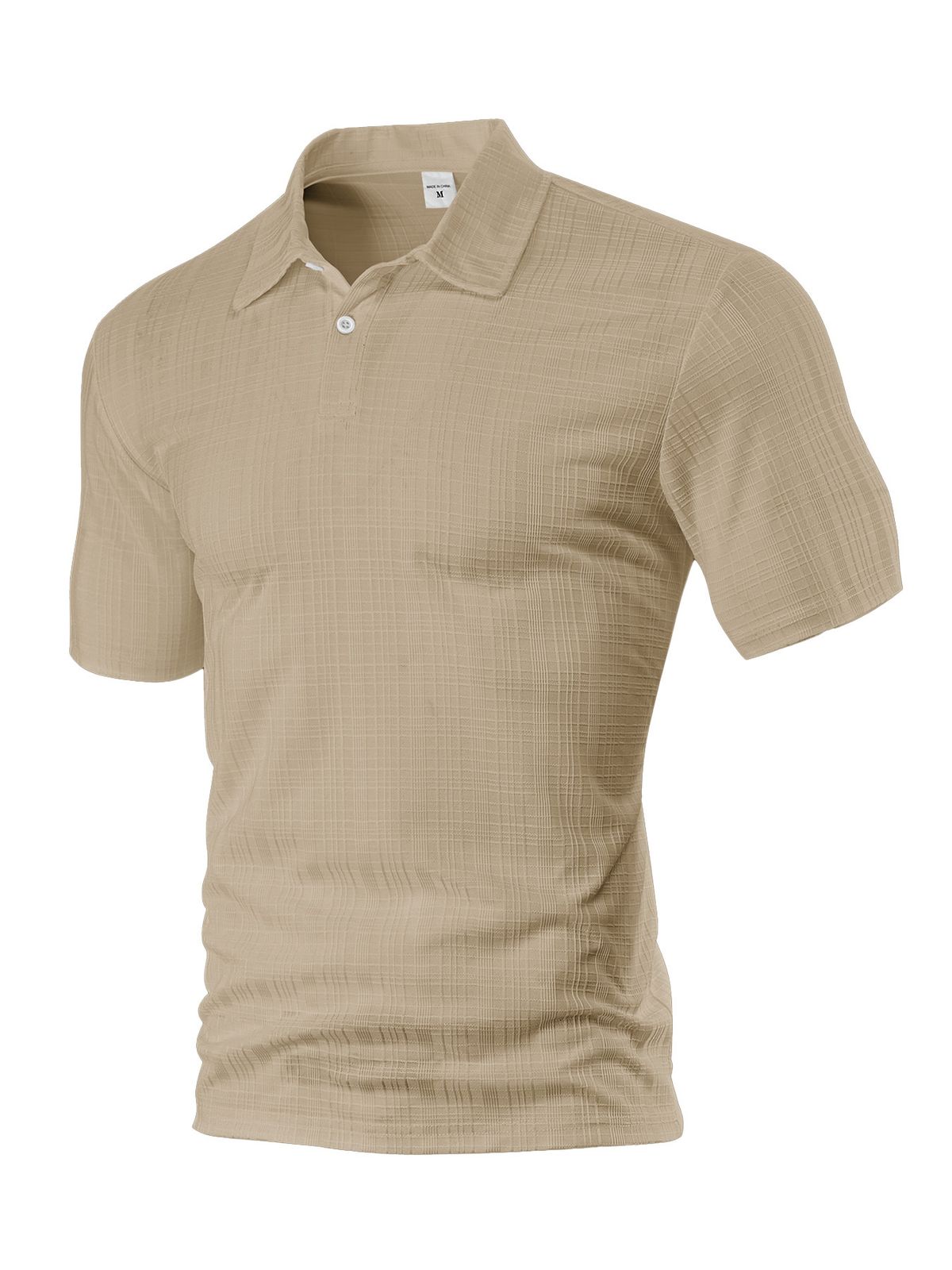 Men's Clothing Men's Breathable Linen-Look Short Sleeve Shirt – Lightweight Polyester Woven Top With Checkerboard Texture & Spread Collar_viptrois.com