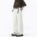 Men's American Style Flowy Waffle Knit Casual Pants Spring Thin Cool Loose Straight Leg Sweatpants Solid Color Belted Curved Trousers_viptrois.com