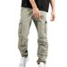 Men's Clothing Spring Autumn Men's Casual Loose Cuff Trousers Multi Pocket Solid Color Workwear For Formal & Casual_viptrois.com