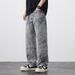 Men's Clothing Loose Straight Personalized Laser Burnt Flower Jeans Street Loose Straight Casual Trousers_viptrois.com