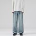 Men's Clothing Summer Trendy Light Blue Jeans For Men And Women, Washed High Street Straight Leg Pants, Versatile Long Trousers_viptrois.com