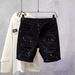 Foreign Trade Black Denim Shorts Men's Summer Thin Style Cat Whisker Ripped Personality Ink Splash Slim Fit Small Feet Cool Cross Border_viptrois.com