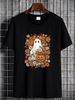 Retro Floral Ghost Cute Pumpkin Autumn Halloween Women T-Shirt Graphic Versatile Summer Top For Everyday Wear Stylish Soft Women Top Graphic Tees Women Comfortable Female Breathable Print Round Neck Short Sleeve Slightly Designer Clothes_viptrois.com