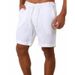 Men's Casual Drawstring Sweatpants Summer Style Solid Color Cotton Linen Five Point Shorts_viptrois.com