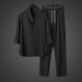 Men's Clothing New Thin Casual Sports Suit Men's Summer High End V Neck Slim Fit Three Quarter Sleeves Two Piece Suit_viptrois.com