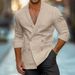 Men's Spring And Autumn Double Breasted Lapel Solid Color Cotton And Linen Casual Shirt Long Sleeved Men's Shirt_viptrois.com