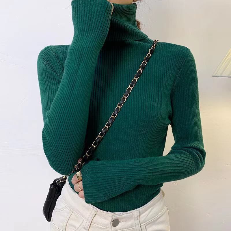 Women's High Neck Knit Sweater - Soft Core-Spun Yarn Slim Fit Pullover Short Top In Classic Colors_viptrois.com