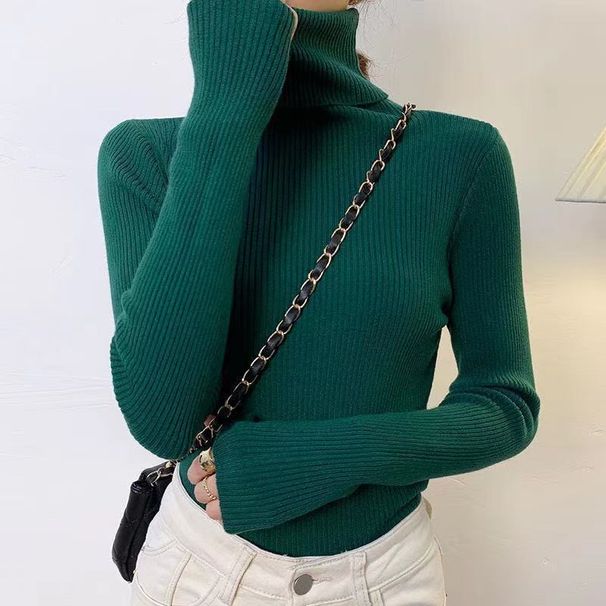 Women's High Neck Knit Sweater - Soft Core-Spun Yarn Slim Fit Pullover Short Top In Classic Colors_viptrois.com