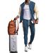 Men's Clothing Casual Baseball Jacket & Pants Set - Relaxed Fit, Lightweight Cotton Blend, Autumn Outfit (Black/Grey/Peacock Blue)_viptrois.com