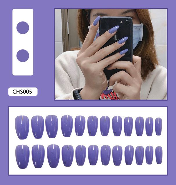 Beauty Health Nail Patch Nail Art Finished Product Removable Internet Celebrity Wear Armor Purple Personality Solid Color_viptrois.com