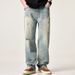 Men's Light Color Ripped Jeans Loose Straight Leg Mid Waist Cotton Wide Leg Pants Retro American High Street Trendy Brand_viptrois.com