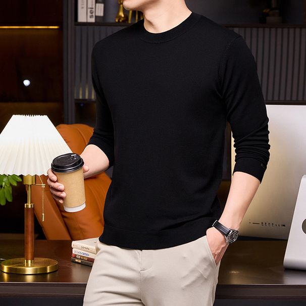 Worsted Knitted Long Sleeve Sweater Men's Thin Crew Neck Bottom Sweater Men's Clothing_viptrois.com
