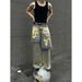 Men's Clothing Double Layer Two Piece Yellow Mud Distressed Dirty Wasteland Paris High End Wide Leg Jeans_viptrois.com