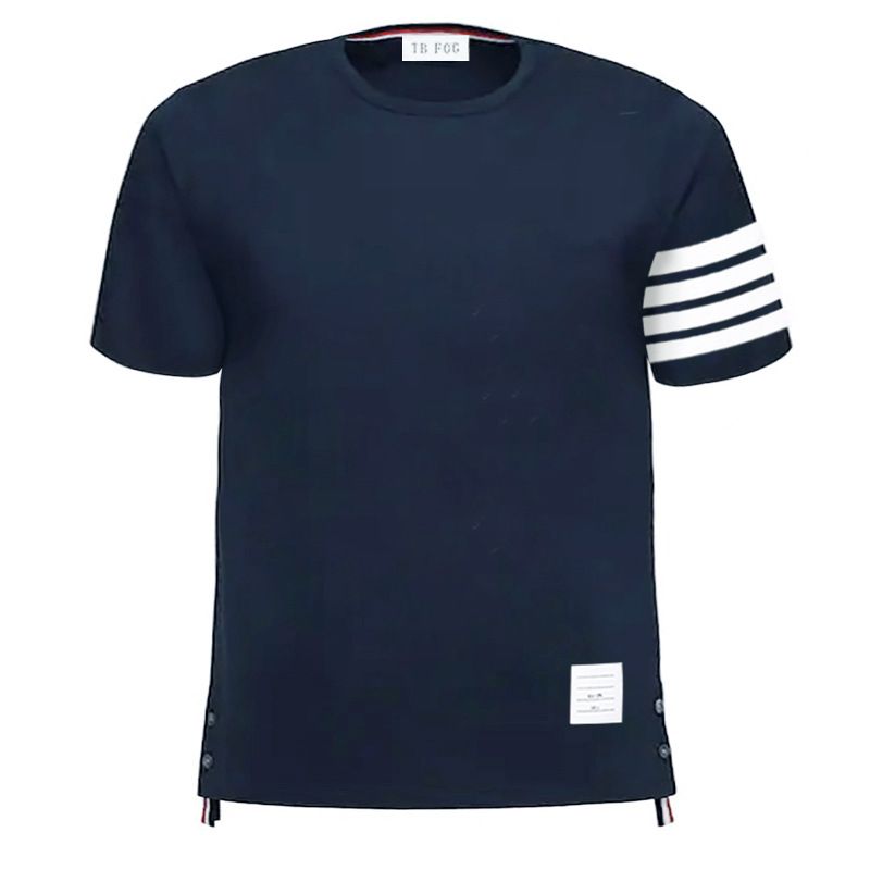 TB color-woven four-bar stripe trendy brand half-sleeved pure cotton summer round neck short-sleeved T-shirt men's casual versatile trend_viptrois.com