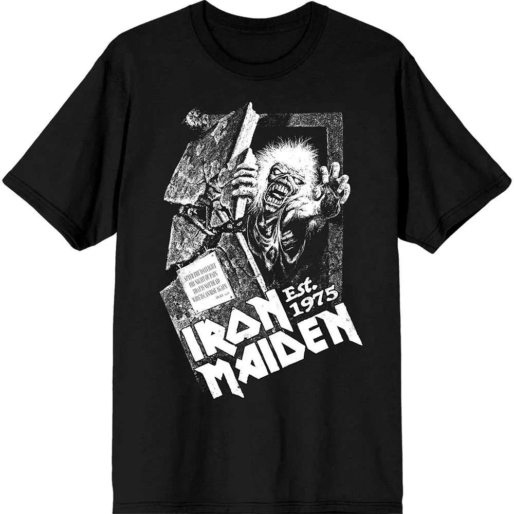 Iron Maiden Unisex T-Shirt Mens Womens Tees Top: Est. 1975 No Prayer Grave (Black)_viptrois.com