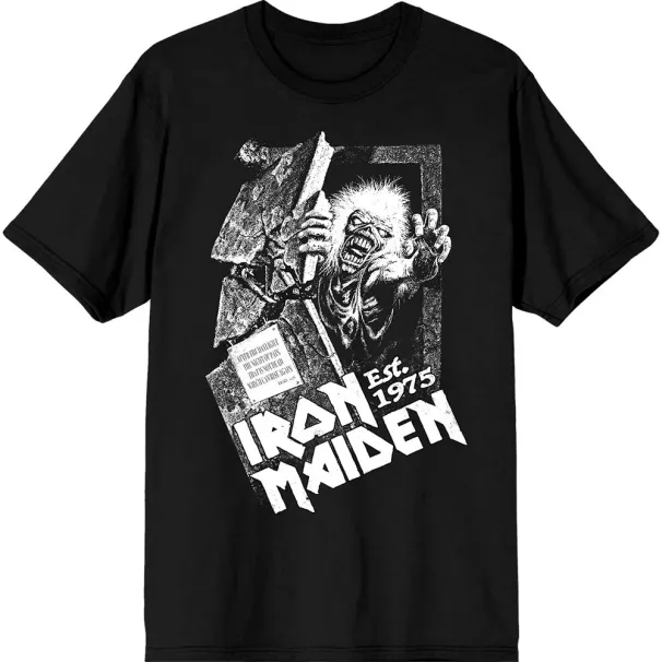 Iron Maiden Unisex T-Shirt Mens Womens Tees Top: Est. 1975 No Prayer Grave (Black)_viptrois.com