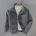 Men's Corduroy Jacket Winter Warm Casual Bomber Coat With Stand Collar Loose Fit Striped Solid Color Outerwear For Youth_viptrois.com