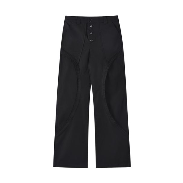 Men's Clothing American Retro Vibe Structure Loose Leaf Design Silhouette Casual Pants High Street Cleanfit Straight Flared Pants_viptrois.com