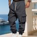 Men's Fleece Overalls American Style Autumn Winter Multi Pocket Drawstring Sports Casual Trousers Solid Color_viptrois.com