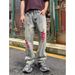 Men's Distressed Patchwork Baggy Jeans - Relaxed Fit Wide Leg Denim Pants With Contrast Applique_viptrois.com