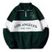 Men's Heavyweight Casual Streetwear Pullover With Los Angeles Lettering & Geometric Print – Relaxed Fit Polo Collar Long Sleeve Tee_viptrois.com