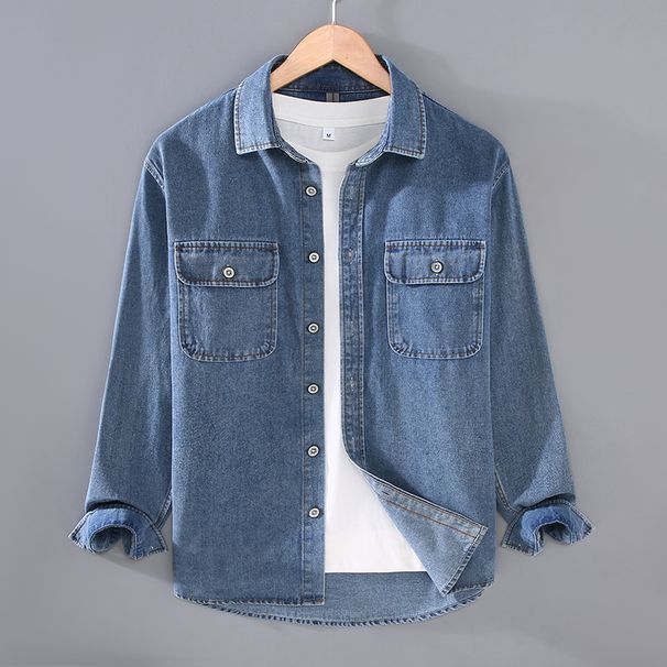 Workwear Long Sleeved Denim Shirt Men's Loose Casual Spring Autumn New Shirt Jacket Men's Fashion_viptrois.com