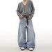Men's Versatile Whiskered Casual Drape Zippered Straight Leg Jeans Turquoise Stone Wash Spring Autumn_viptrois.com