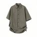 Textured Lapel Linen Short-sleeve For Men, Summer Vintage Style With Waist-cinching Ribbon Design, Casual Trendy Shirt_viptrois.com