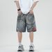 Men's Clothing Summer Fashion Brand 3D Printed Washed Hip Hop Denim Shorts Men's Loose Wide Leg Straight Leg Five Point Mid Length Pants_viptrois.com