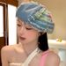 Korean Version Ins Blue Patch Washed Vintage Beret For Women Versatile Internet Celebrity Face-Slimming Octagonal Hat_viptrois.com
