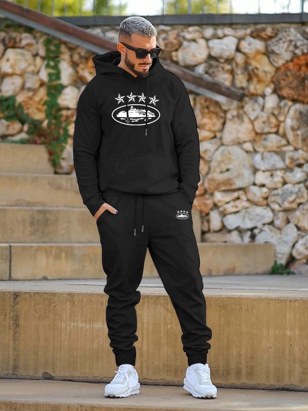 Double Sided Sweater Suit Mens Autumn New Embroidered Bee Pullover Casual Mens Two Piece Suit Youth Sportswear_viptrois.com