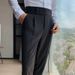 Men's Clothing Men's High Waist Straight Fit Summer Dress Pants - Wrinkle-Free Solid Color Casual Ankle-Length Trousers For Office & Travel_viptrois.com