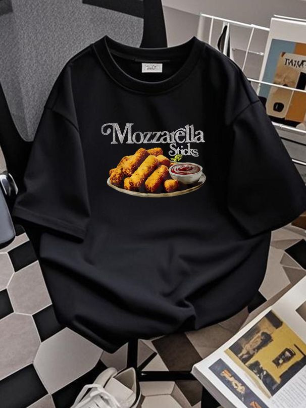 Mozzarella Stick Lover Bread Gift Unisex T-Shirt Breathable Homme Graphic Versatile Top For Everyday Wear Casual Comfortable Summer Streetwear_viptrois.com