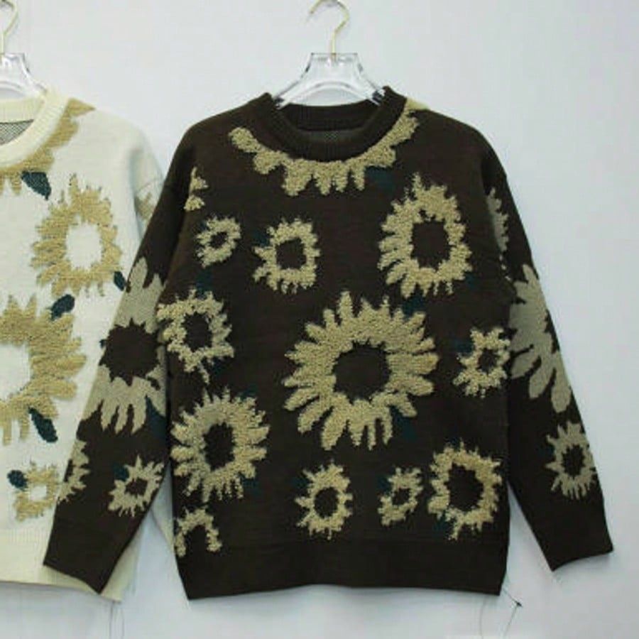 "Sunflower Jacquard Knit Sweater – Men's Long Sleeve Crewneck Pullover For Autumn/Winter"_viptrois.com