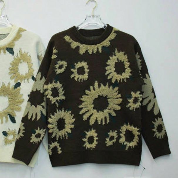 "Sunflower Jacquard Knit Sweater – Men's Long Sleeve Crewneck Pullover For Autumn/Winter"_viptrois.com