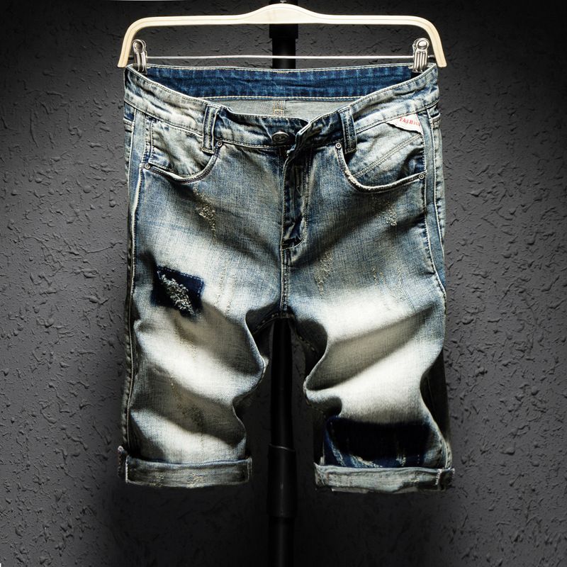 Men's denim shorts, men's ripped 5-cent pants, retro loose beggars, Korean style trendy 5-cent pants, summer breeches_viptrois.com